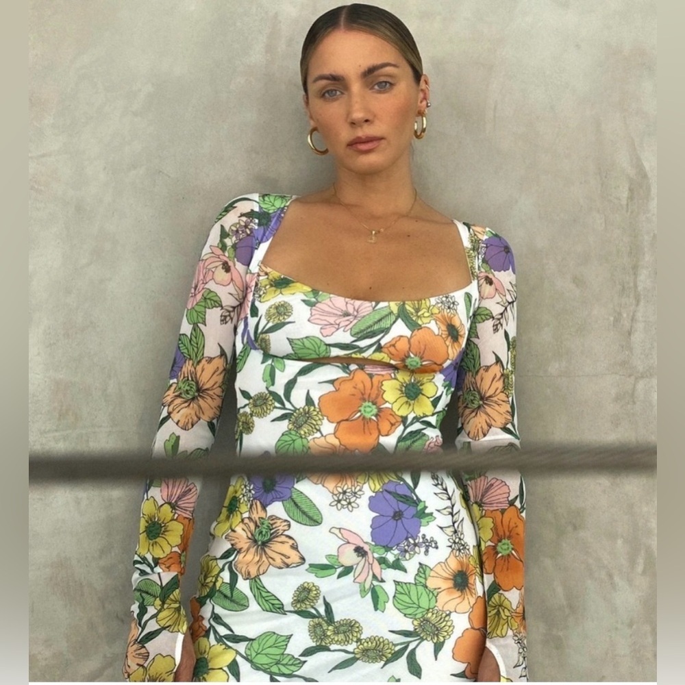 AFRM Kellen Cutout Long Sleeve Mesh Midi Dress - Picture 2 of 9
